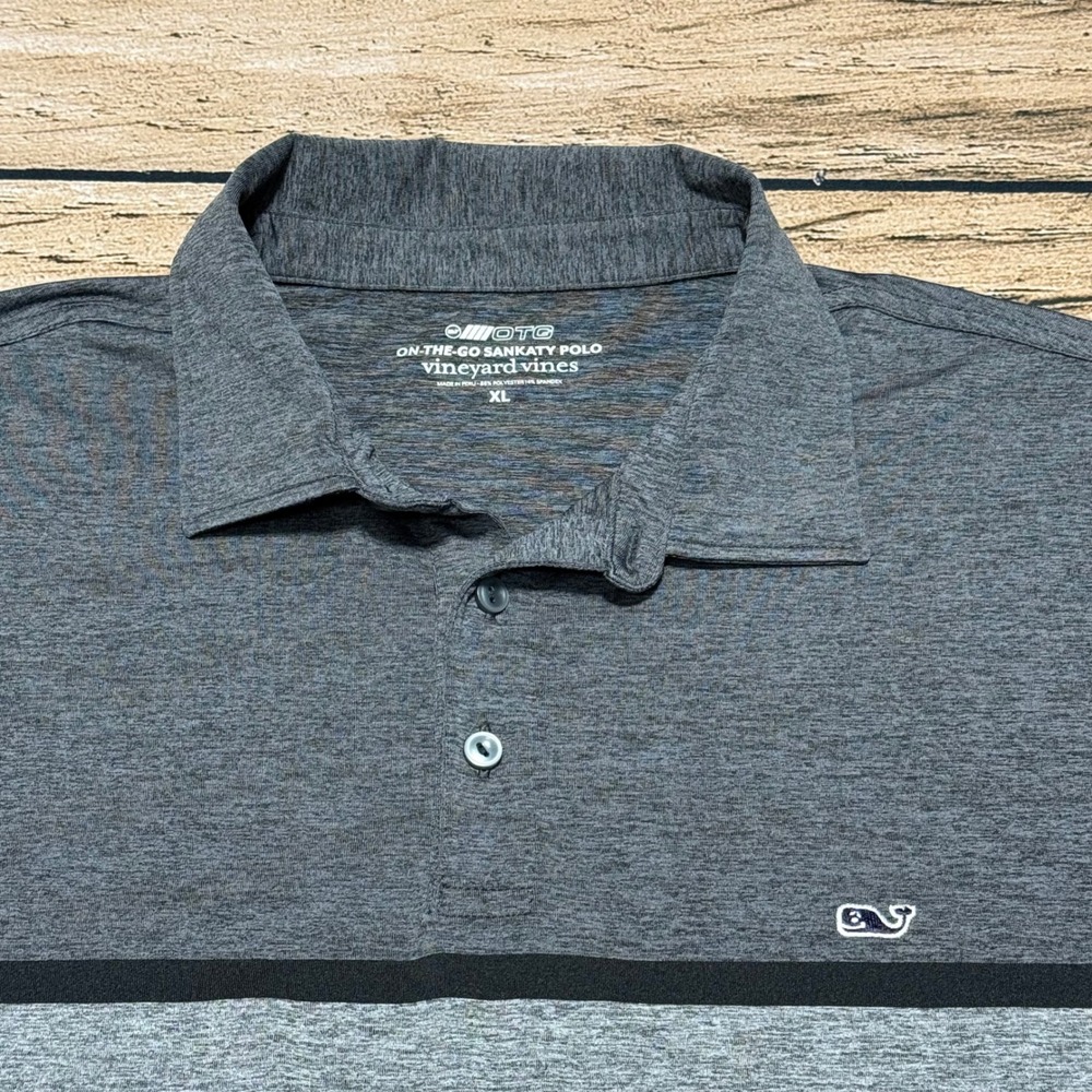 Vineyard Vines Polo Shirt Men XL Grey OTG Sankaty Colorblock Performance Whale